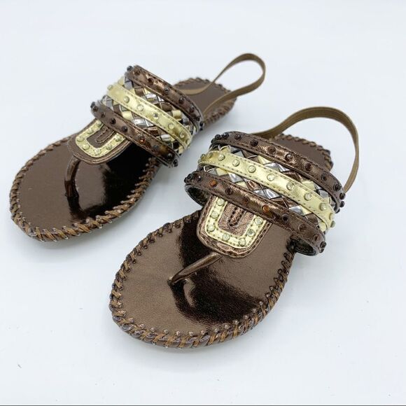 Kenneth Cole Reaction Child/Toddler Bronze Bling Baby Dress Sandals 5 - Picture 1 of 11
